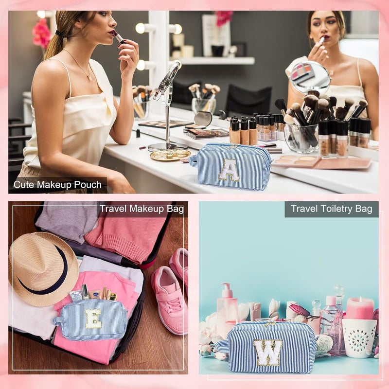 YOOLIFE Travel Makeup Bag for Women - Initial Cosmetic Bag Toiletry Pouch Make Up Case for Women Friend Sister Teacher, Personalized Birthday Gifts for Women, Blue Z - Image 4